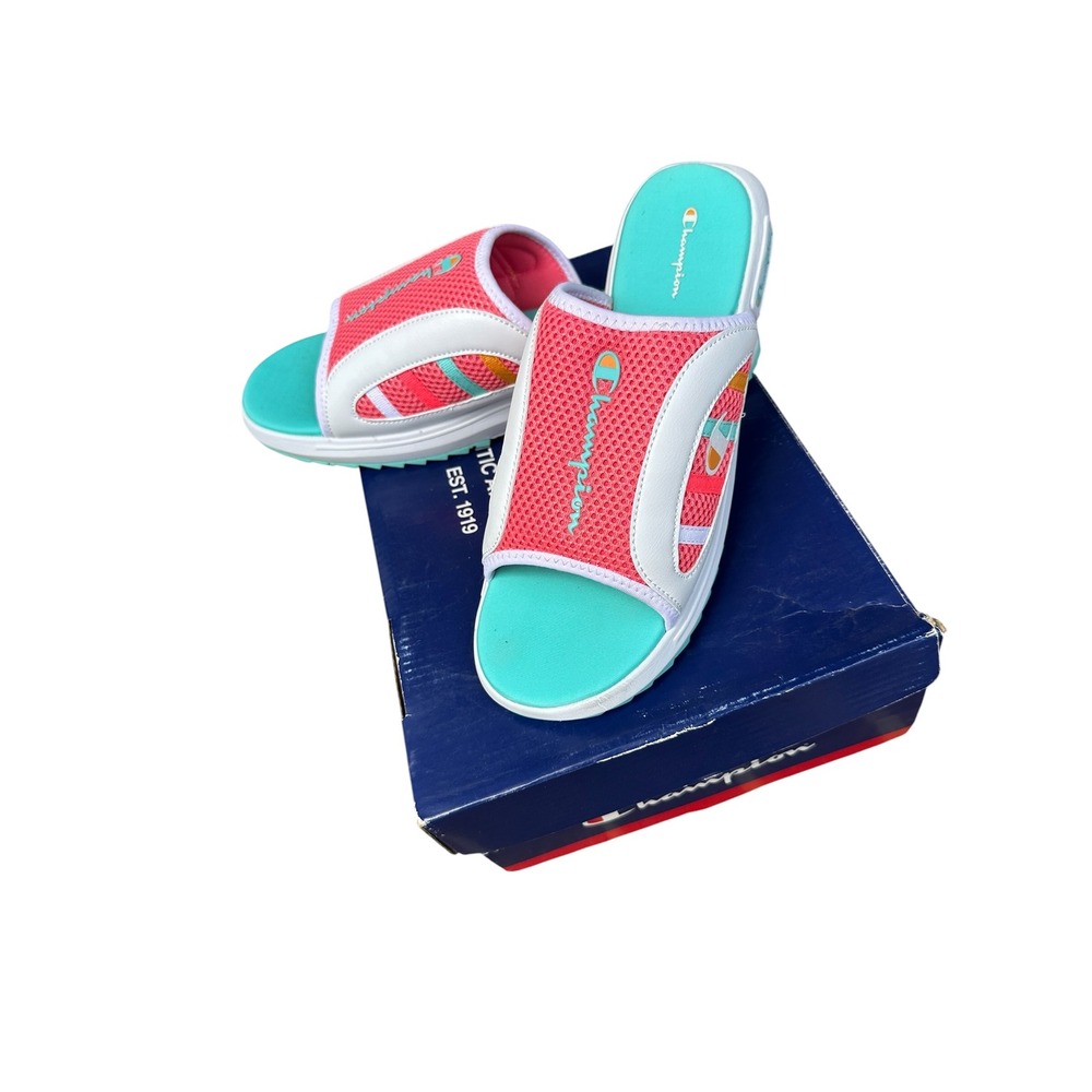 Champion Recap Epic Slide Sandals Womens 11 White Peach Teal CA100547W - Picture 7 of 11